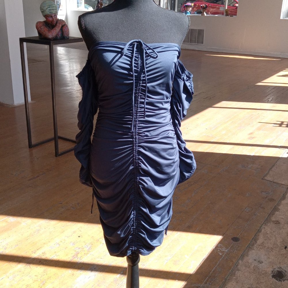 Navy longsleve off the shoulder adjustable rushing dress - Picture 8 of 8